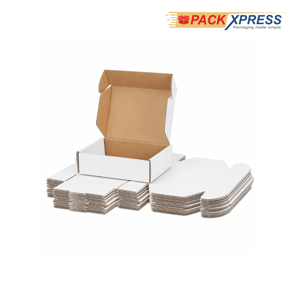 PackXpress 3-Ply White Corrugated Flap Box (3.8 × 2.7 × 2.7 Inch) | Mini Shipping Carton for Secure Small Product Packaging