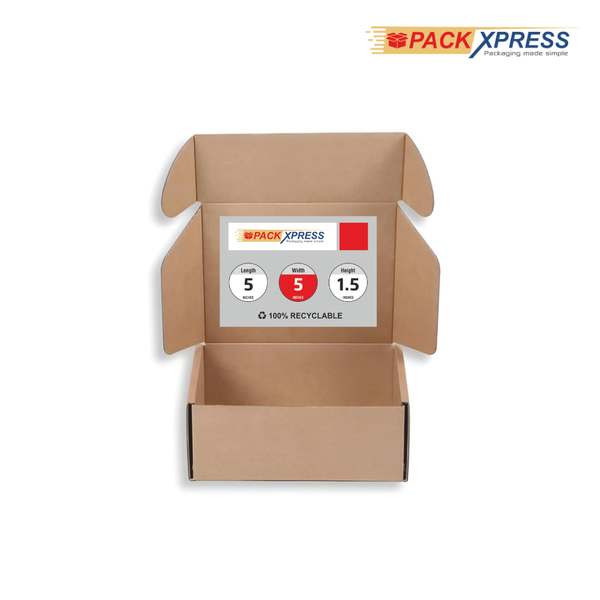 PackXpress 3-Ply Brown Corrugated Shipping Box (5 × 5 × 1.5 Inch) | Strong Kraft Mailer Packaging for Small Business & E-commerce