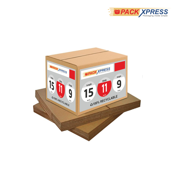 PackXpress Brown Carton Boxes Corrugated Shipping Box (15 × 11 × 9 Inch) Strong Packaging for Business, E-commerce & Courier Packaging