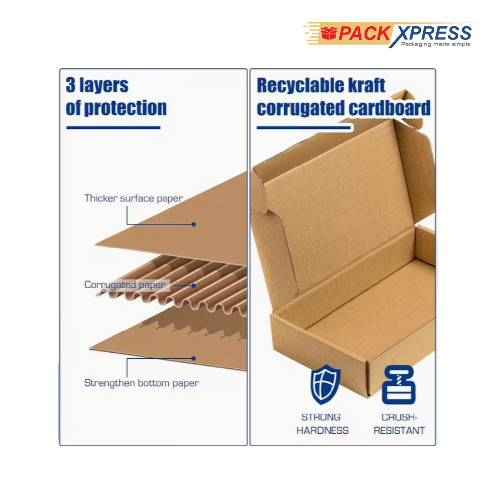 PackXpress 3-Ply Brown Corrugated Shipping Box (5 × 5 × 1.5 Inch) | Strong Kraft Mailer Packaging for Small Business & E-commerce
