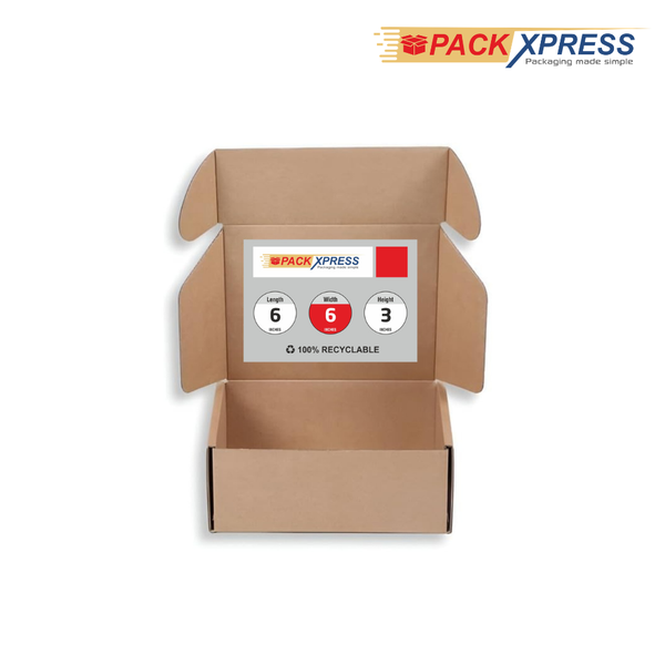 PackXpress 3-Ply Brown Corrugated Shipping Box (6 × 6 × 3 Inch) | Strong Kraft Mailer Packaging for Small Business & E-commerce