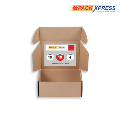 PackXpress 3-Ply Brown Corrugated Shipping Box (10 × 10 × 4 Inch) | Strong Kraft Mailer Packaging for Small Business & E-commerce