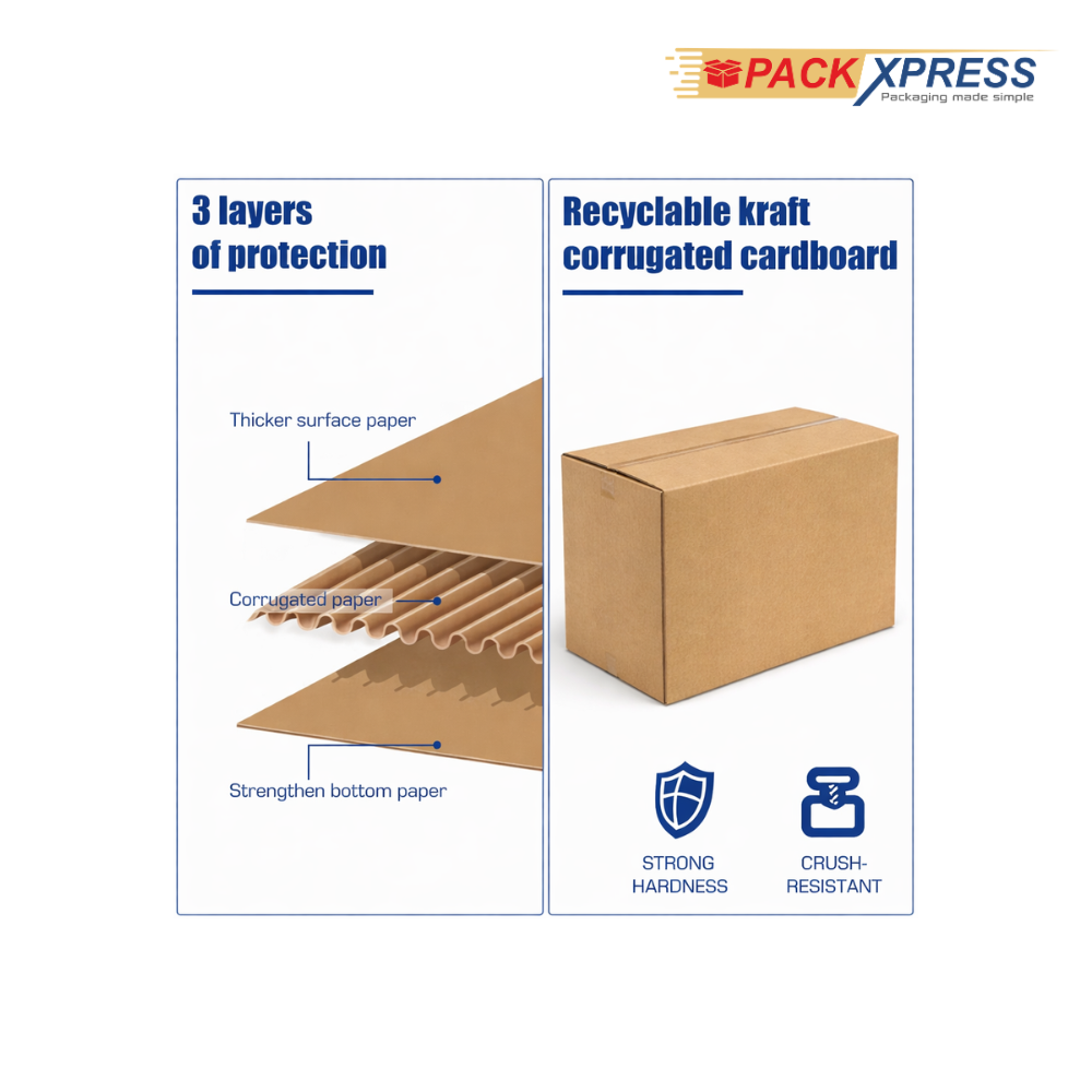 PackXpress Brown Carton Boxes Corrugated Shipping Box (11.9 × 10.2 ×6.5 Inch) Strong Packaging for Business, E-commerce & Courier Packaging