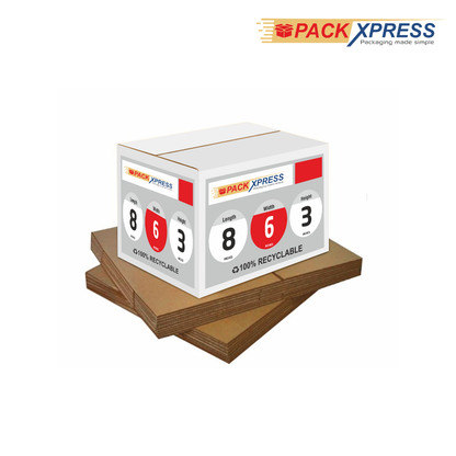 PackXpress 3-Ply White Corrugated Carton Box (8 × 6 × 3 Inch) | Shipping & Cardboard Packaging Box