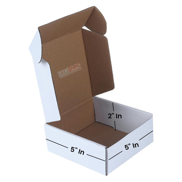PackXpress 3-Ply White Corrugated Flap Box (5 × 5 × 2 Inch) | Mini Shipping Carton for Secure Small Product Packaging