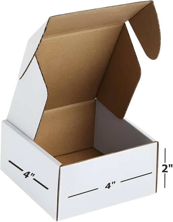 PackXpress 3-Ply White Corrugated Flap Box (4 × 4 × 2 Inch) | Mini Shipping Carton for Secure Small Product Packaging