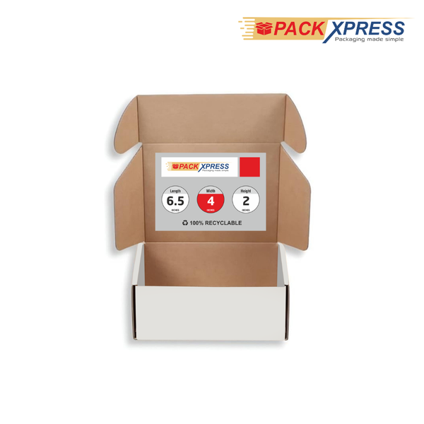 PackXpress 3-Ply White Corrugated Flap Box (6.5 × 4 × 2 Inch) | Mini Shipping Carton for Secure Small Product Packaging
