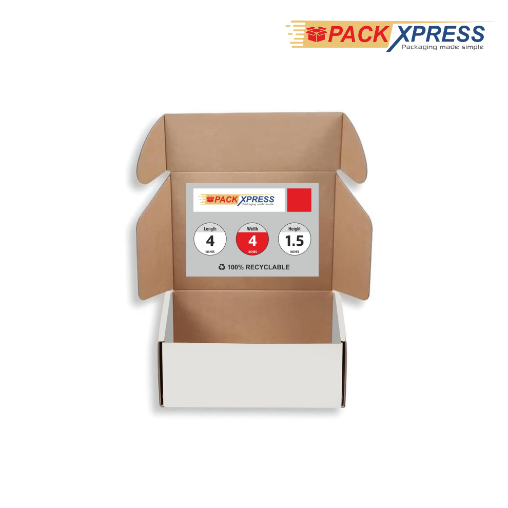 PackXpress 3-Ply White Corrugated Flap Box (4 × 4 × 1.5 Inch) | Mini Shipping Carton for Secure Small Product Packaging